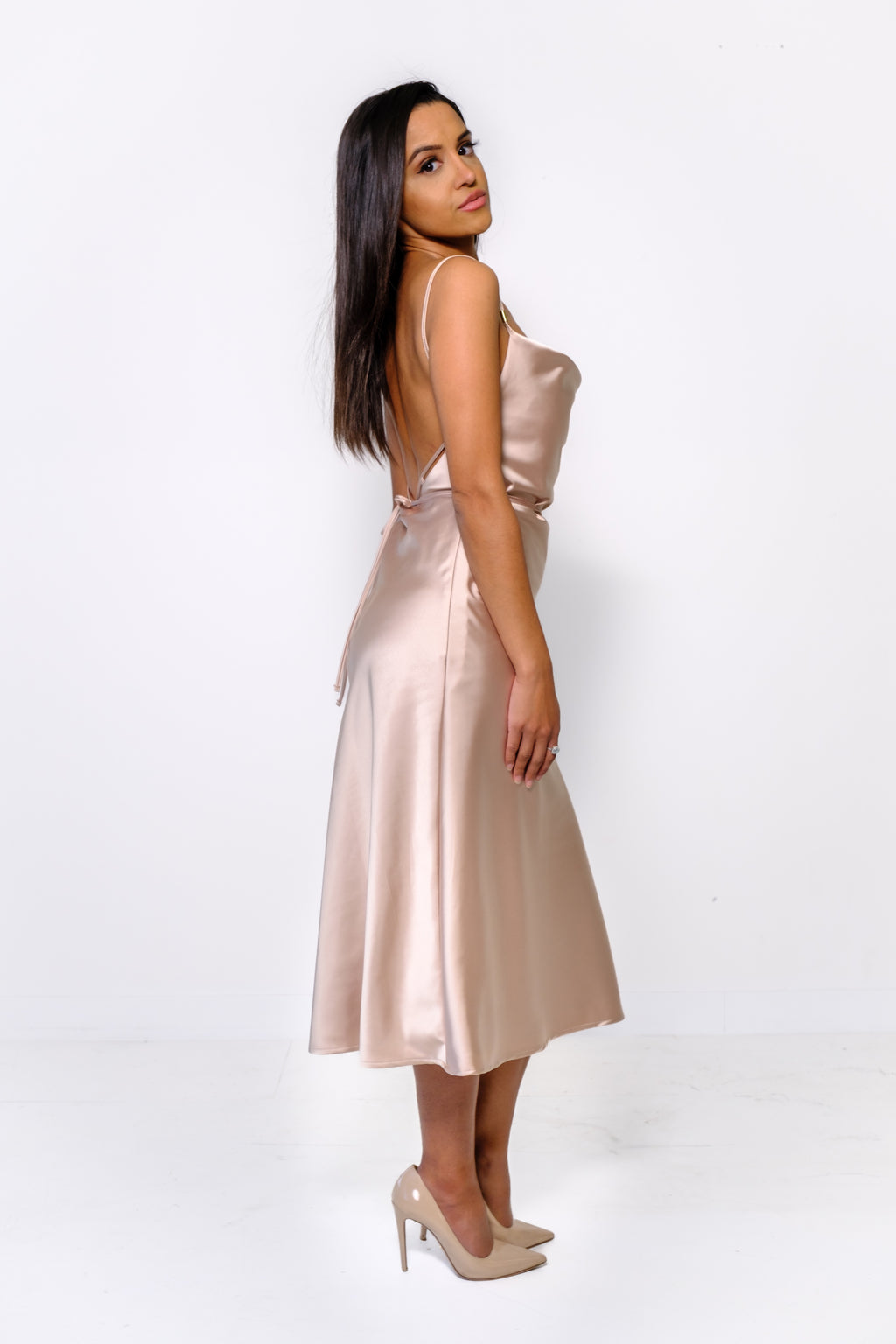 Satin Midi Dress - Champagne