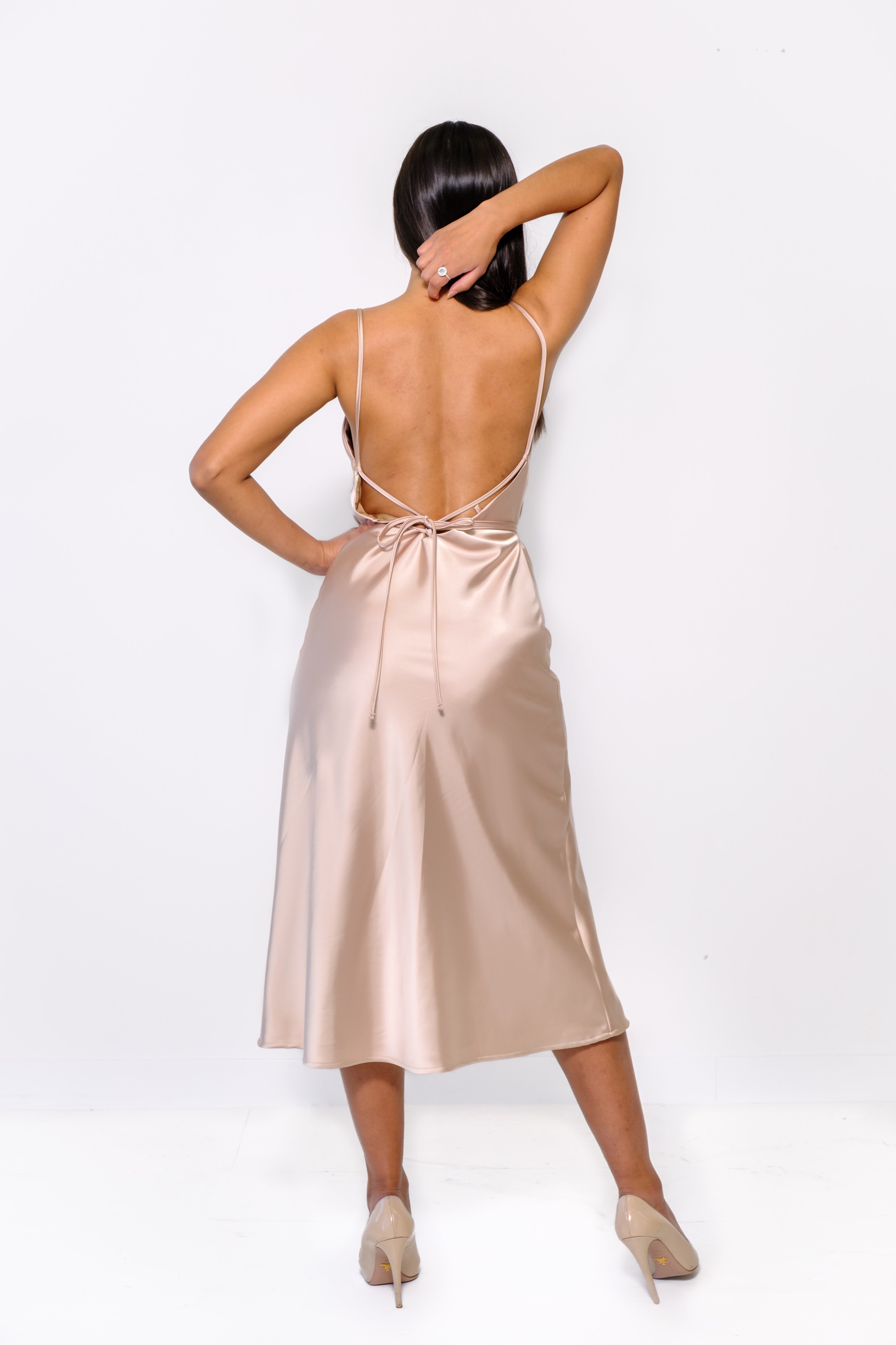 Satin Midi Dress - Champagne