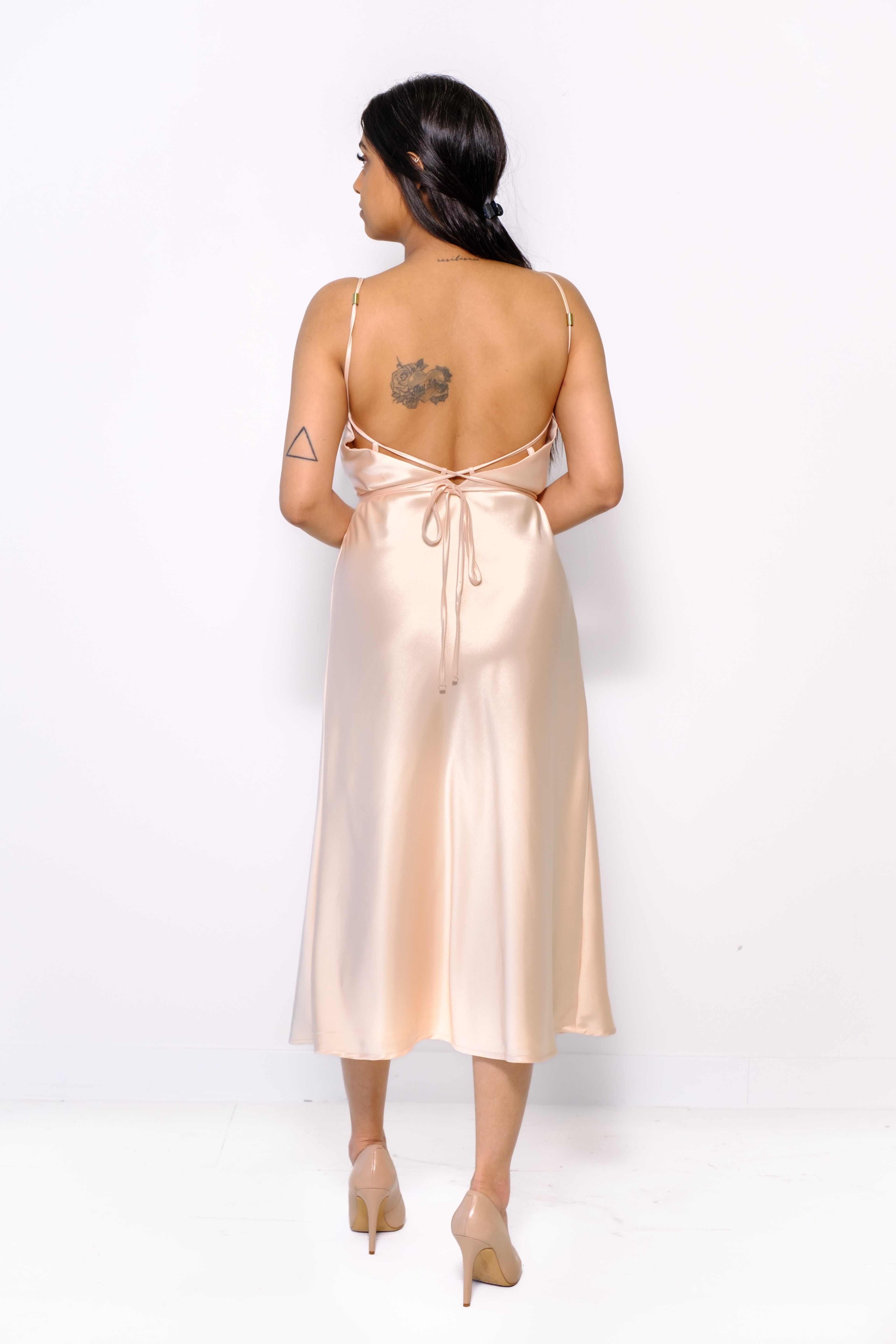 Satin Midi Dress - Peach